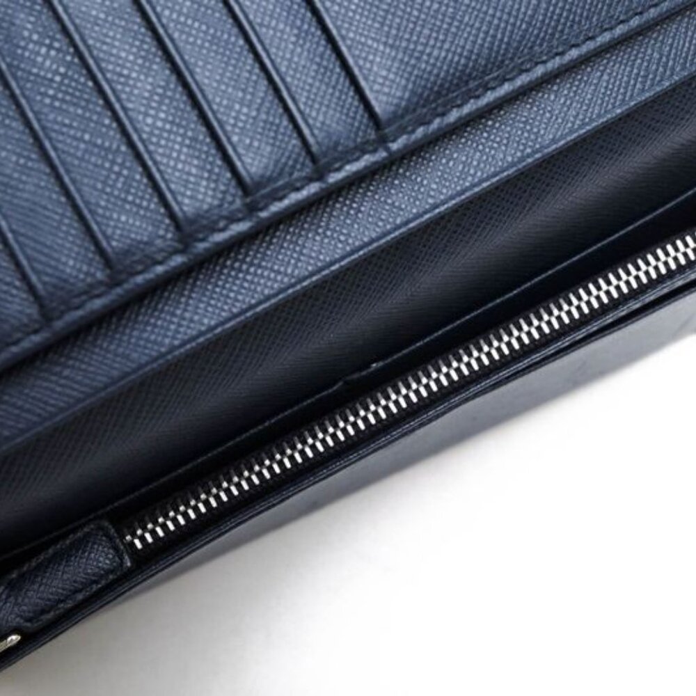 Prada Long Wallet Men Leather Navy Blue 2 Mv836 Portafverticale - Picture 7 of 8